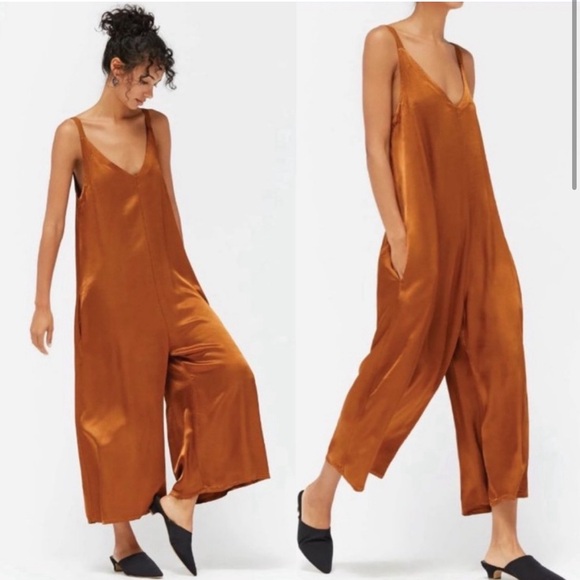 Lacausa Santi Satin Wide Leg Jumpsuit XS Bourbon - Picture 2 of 14